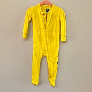 Kickee pants coverall in bright yellow. Size 9-12 months